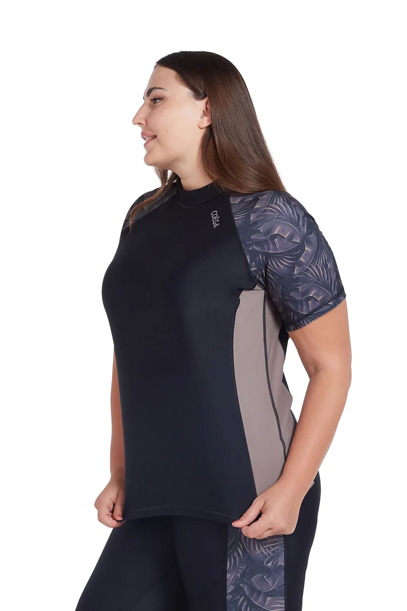 COEGA SUNWEAR  COEGA  Ladies Ladies Rashguard Short Sleeve - Nero Silver Tropical for Women | Best Price UAE